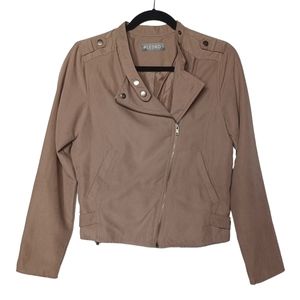 LE3NO Light Brown Tan Zipper Front Moto Style Long Sleeve Jacket Small